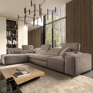 Ecksofa mit Schlaffunktion Viano XI hellbraun linksweisend modisches und stilvolles Ecksofa mit verstellbaren Kopfstützen Zierkissen