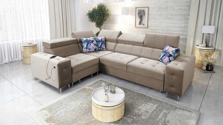 Ecksofa mit Schlaffunktion Hampton II beige linke Seite stilvolles Ecksofa Bett weiche Polsterung Stoffart Samt