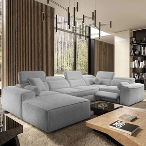 Ecksofa mit Schlaffunktion Viano IV Lux hellgrau links Design-Ecksofa mit ausziehbarem Fußteil großes Bettzeugfach