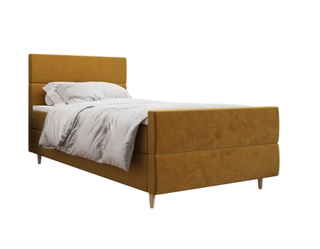 Boxspringbett Benet 90x200 Senfgelb im modernen skandinavischen Stil mit gepolstertem Kopf- und Fußteil Bett mit Staukasten