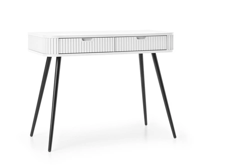 Zoya weiß Konsole mit Schubladen stilvolle und funktionale Schminktisch geschwungene massive Form geriffelte Schubladenfronten Metallbeine