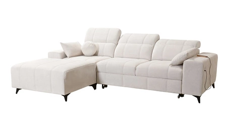 Ecksofa mit Schlaffunktion Penejos Lachs links elegantes Ecksofa mit Bettzeugablage bequem verstellbare Kopfstützen