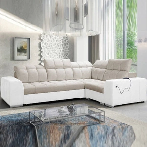 Ecksofa mit Schlaffunktion Luigi II beige / weiß rechtes Ecksofa mit Bettkasten für den täglichen Liegekomfort