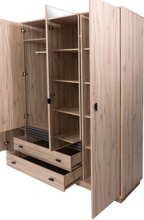 Kleiderschrank mit Spiegel Estan 200 cm Eiche hell/anthrazit modernes Möbeldesign Schranktür mit Lamellen verziert