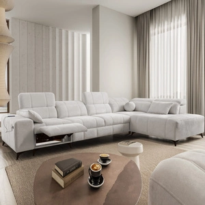 Penejos XI Lux Ecksofa mit Schlaffunktion graue Esche rechtshändig stilvolles Ecksofa mit bequemer ausziehbarer Fußstütze