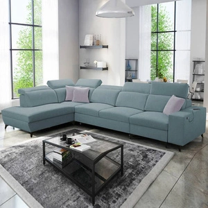 Ecksofa mit Schlaffunktion Kelly Sleek XI Arctic blau linke Seite stilvolles und bequemes Ecksofa aus strapazierfähigem Webstoff
