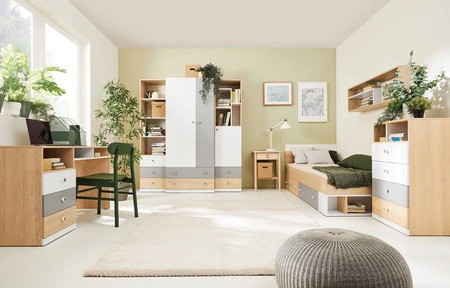 Regal Pixel 45 cm Biskuit Eiche / weiß / grau ideal für das Jugendzimmer Funktionsmöbel modernes Design