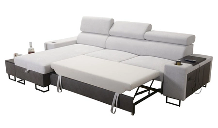 Ecksofa mit Schlaffunktion Flavio braun links bequemes elegantes Ecksofa mit einer seitlich zu öffnenden Verlängerungsstange des Möbels