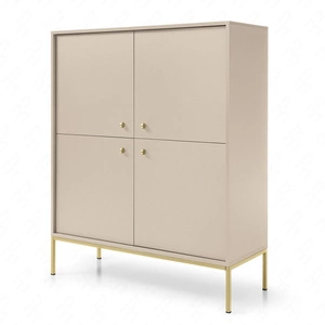 Hohe Kommode Mono 104 cm Beige Minimalistisches Design stilvoller Griff schlichte Form mit metallischen goldenen Elementen