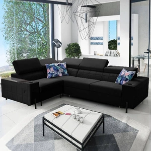 Ecksofa mit Schlaffunktion Belvi II schwarz links elegantes und ergonomisches Ecksofa für das Wohnzimmer praktischer Stauraum an der Seite