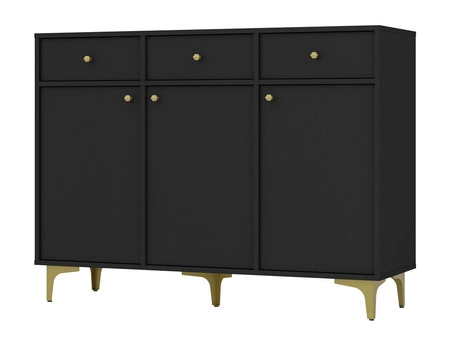 Kommode Kioto I 125 cm schwarz graphit minimalistische Form ideale Kommode für Schlafzimmer oder Wohnzimmer Gold Accessoires