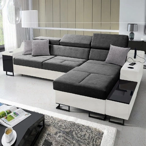 Ecksofa mit Schlaffunktion Alcamo grau/weiß rechts elegantes und stilvolles Ecksofa mit einer ausziehbaren praktischen Schublade an der Seite des Möbels