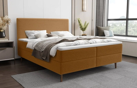 Boxspringbett Totti 160x200 Honig stilvolles Bett mit Bettzeug Lagerung dreidimensionalen Stoff mit ausdrucksstarken Streifen