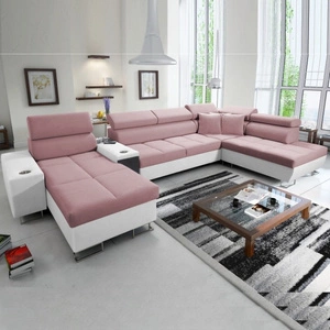 Ecksofa mit Schlaffunktion Dafni V Indisch rosa / weiß links Samt bequem und komfortabel Ecksofa mit verstellbaren Kopfstützen