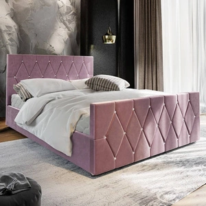 Polsterbett Tifton 140x200 heather mit Stauraum im modernen Stil mit markantem Kopf- und Fußteil mit Kristallen veredelt