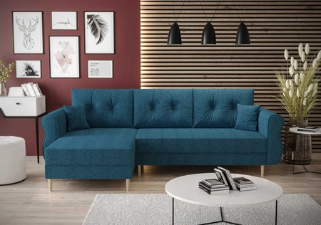 Ecksofa mit Schlaffunktion Wilkins blau linke Seite stilvolles und modernes Design, das sich in jede Einrichtung einfügt