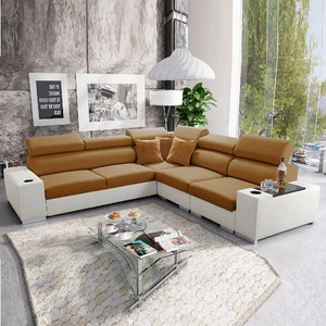 Ecksofa mit Schlaffunktion Provo III honig/weiß rechtes Ecksofa mit Bettzeugablage und verstellbaren Kopfstützen