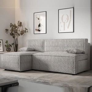 Ecksofa mit Schlaffunktion Brandon grau Esche links weicher Stoff mit charakteristischer Schlingenoberfläche Bettzeugbehälter