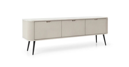 TV Schrank Zoya 168 cm beige modernes Design massive Metallbeine geriffelte Front charakteristische ovale Form