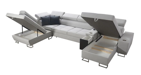 Ecksofa mit Schlaffunktion Dafni V graphitweiß rechtsseitig gewebt bequemes und praktisches Ecksofa mit verstellbaren Kopfstützen