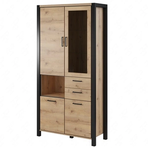 Aktiv 100 cm Eiche taurus / schwarz stilvolles Design sichere Vitrine aus gehärtetem Glas mit Schublade im industriellen Stil