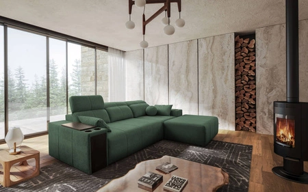 Ecksofa mit Schlaffunktion Tesalia mint rechte Ecke modernes Design komfortable Schiebelehne Schublade in der Seite des Möbels