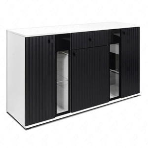 Kommode mit Schublade Senja 140 cm weiß / schwarz elegantes Design dekorative geriffelte Front mit Metallgriff