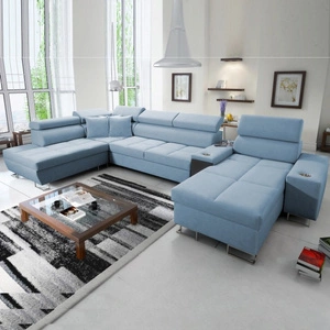 Ecksofa mit Schlaffunktion Dafni V blau rechts Samt komfortables und bequemes Ecksofa mit verstellbaren Kopfstützen