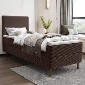 Boxspringbett Totti 90x200 braun stilvolles Bett mit Bettzeug Lagerung dreidimensionalen Stoff mit ausdrucksstarken Streifen