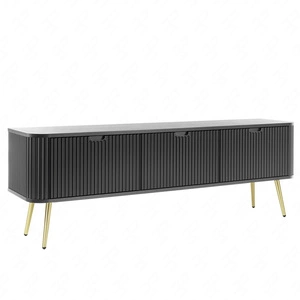 RTV Schrank Zoya 168 cm schwarz modernes Design solide auf goldenen Beinen geriffelte Front charakteristische ovale Form gesetzt