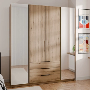 Spiegelschrank Kastano II 200 cm Eiche evozieren klassische Form Rand Griffe ideal Kleiderschrank für Schlafzimmer geräumige Schubladen