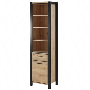 Activ 55 cm Eiche taurus / schwarz modernes Design Metallgriffe Vitrine mit Schublade im Industriestil