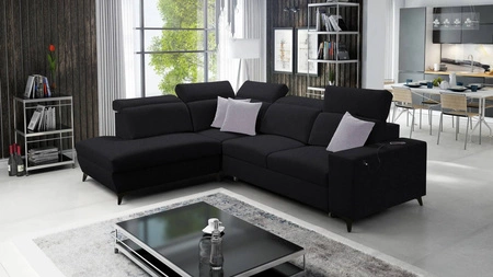 Ecksofa mit Schlaffunktion Kelly Sleek VII schwarz links geflochten bequem und funktionell Ecksofa für Wohnzimmer
