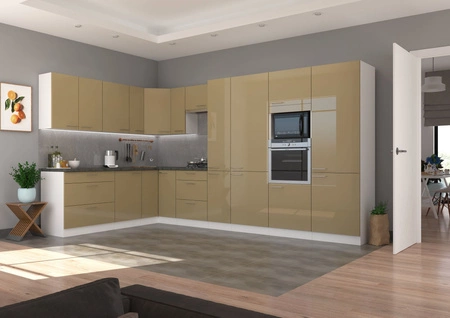 Nalo Eck-Küchenmöbel-Set 230x370 cm glänzende Fronten Schrank Stil wird das Innere jeder Küche passen
