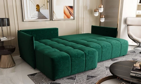 Schlafsofa Oroso Flasche grün links Sofa weichen Samtstoff mit hydrophober Beschichtung Bettzeug Container