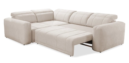 Ecksofa mit Schlaffunktion Cetara II beige linke Seite stilvolles Design verschiebbare Rückenlehnen verstellbare Kopfstützen und Bettzeugbehälter
