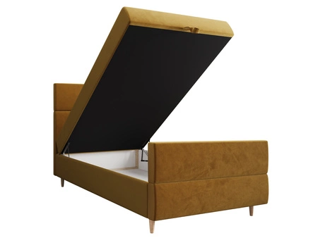 Boxspringbett Benet 100x200 Senfgelb im modernen skandinavischen Stil mit gepolstertem Kopf- und Fußteil Bett mit Staukasten