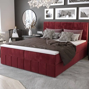 Boxspringbett Casey 180x200 dunkelrot Bett im modernen skandinavischen Stil mit markantem Kopfteil