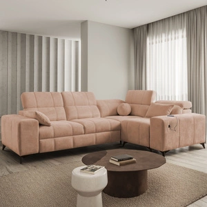 Ecksofa mit Schlaffunktion Penejos II lachsfarbenes rechtes Ecksofa mit Bettkasten für den täglichen Liegekomfort