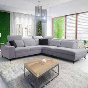 Ecksofa mit Schlaffunktion Kelly Sleek IX Esche grau rechts bequemen Armlehnen und verstellbaren Kopfstützen