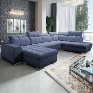 Ecksofa mit Schlaffunktion Luigi VI blau linke Seite stilvolles Ecksofa mit Bettzeugcontainer mit weichem Stoff bezogen