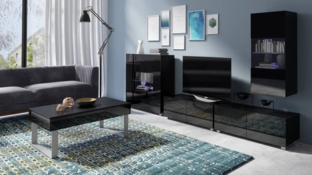 Apulia Couchtisch 100 cm schwarz mit Schublade einzigartiges Design einfache Konstruktion auslaufsichere Platte