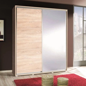 Schiebeschrank mit Spiegel Penelope 155 cm Eiche hell sonoma modernes Schranksystem Aluminium-Türführungen und Laufsystem