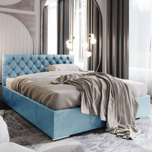 Polsterbett Bauru 140x200 türkis Bett mit Container im modernen skandinavischen Stil mit gestepptem Kopfteil mit Kristallen
