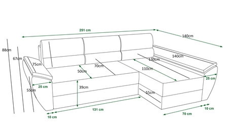 Ecksofa mit Schlaffunktion Fogu III Honig-Gelb rechts stilvolles Ecksofa mit Armlehnen und Bettzeugablage Kordstoff