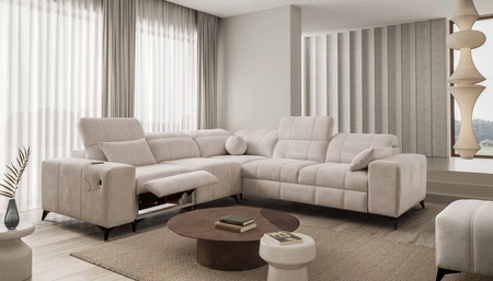 Ecksofa mit Schlaffunktion Penejos III Lux beige links bequemes Ecksofa für das Wohnzimmer mit ausziehbarem Fußteil Bettwäschecontainer