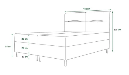Boxspringbett Voltera 160x200 Graphit moderner skandinavischer Stil mit charakteristischem Kopfteil