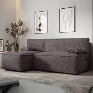 Schlafsofa Brandon graphit links weicher Stoff mit ausgeprägter Schlingenoberfläche Bettzeugbehälter