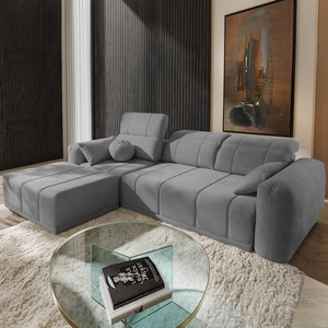 Ecksofa mit Schlaffunktion Cetara grau linke Seite stilvolles Design bequeme verschiebbare Rückenlehnen verstellbare Kopfstützen