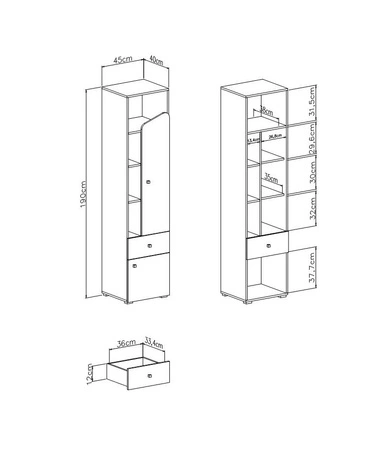 Bücherregal Dzeta 45 cm Eiche / anthrazit ideal für das Jugendzimmer sehr brauchbar hat einen modernen Look